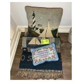 GROUP OF COSTAL THEMED PILLOWS AND BLANKET