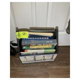 MAGAZINE RACK WITH MISC COOK BOOKS