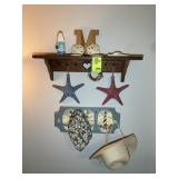 GROUP OF DECORATIVE WAL HANGING ITEMS, WALL SHELF,