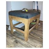 WOODEN BENCH WITH UPHOLSTERED SEAT, NEEDS CLEANING