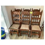GROUP OF 6 VINTAGE WOODEN DINING CHAIRS, SEATS NEE