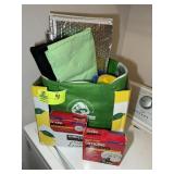 BOX WITH MISC ITEMS, SOFT COOLER, WINDSHIELD SUN D