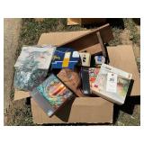 BOX OF MISC ITEMS, PUZZLES, WALL SHELF, ETC