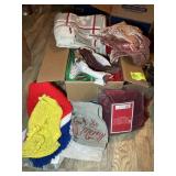 BOX WITH MISC CHRISTMAS THEMED LINENS, TABLE CLOTH