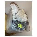 TOTE WITH MISC LINENS, BED SPREAD, WINDOW VALENCES