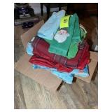BOX WITH MISC TOWELS, TABLE CLOTHS