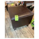 BROWN FOOTED OTTOMAN, 18 IN X 18 IN X 17 IN