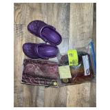 GROUP INCLUDING PURPLE CROCKS AND SCARVES
