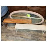 GROUP INCLUDING WOOD FRAMED MIRROR AND WOOD SHELVE