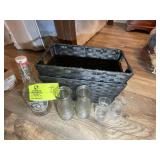 WICKER TYPE BASKETS WITH GLASS BOTTLES