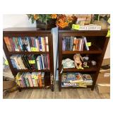 PAIR OF WOODEN BOOK SHELVES, ONE HAS SEVERE CHEWIN
