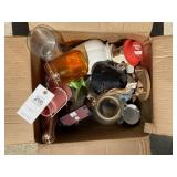 BOX WITH MISC VASES AND CANISTERS