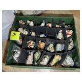 BOX WITH MISC CERAMIC CHRISTMAS ORNAMENTS, SANTAS,