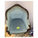 VINTAGE FRENCH STYLE BERGERE WOOD FRAMED UPHOLSTER