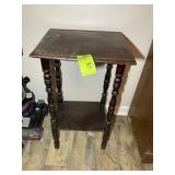 VINTAGE WOODEN SIDE TABLE, 16 IN X 13 IN X 27.5 IN