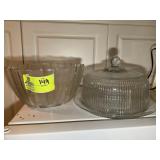 GLASS CENTER PIECE BOWL AND GLASS CAKE DISH WITH L