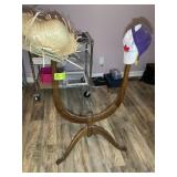 WOODEN MIRROR FRAME ON STAND AND HATS