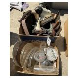 GROUP OF MISC GLASS WARE, POTS, PANS, ETC