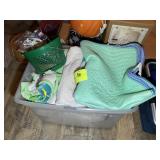 TOTE WITH MISC TOWELS/RAGS, MOST HAVE HOLES