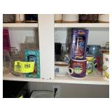 BOTTOM SHELF OF CABINET INCLUDING, VINTAGE CUPS, G