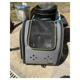 GROUP OF MISC PET RELATED ITEMS, BOWLS, CARRIERS,