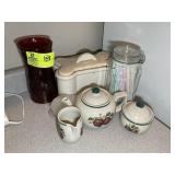 GROUP INCLUDING VASE TEAPOT CREAMER AND SUGAR JAR,