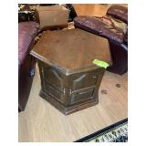 6 SIDED 2 DOOR SIDE TABLE, 25 IN X 22 IN TALL