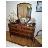 4 DRAWER VINTAGE WOODEN DRESSER WITH MIRROR, 48 IN