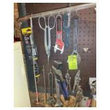 LEFT SIDE OF PEG BOARD, ADJUSTABLE WRENCHES, VISE