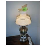 ELECTRIFIED OIL LAMP WITH GLASS SHADE, 23 IN TALL