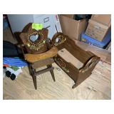 DOLL CRADLE AND HIGHCHAIR, LOCATED IN THE ATTIC OF