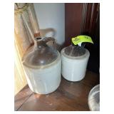 PAIR OF FINGER HOLD JUGS, 8 IN AND 11 IN TALL