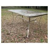 METAL FRAME GLASS TOP PATIO TABLE, 49.5 IN X 38 IN