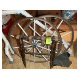 PAIR OF VINTAGE WAGON WHEELS 31 IN DIAMETER, AND V