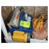 GROUP OF HAND TOOLS, ROPE, HAMMER, ZIP TIES, TAPE