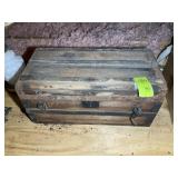 VINTAGE WOODEN TRUNK WITH DAMAGE, 24 IN X 12 IN X