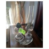 PAIR OF OIL LAMPS, 18.5 IN AND 19.5 IN TALL
