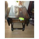 ONE DRAWER WOODEN SIDE TABLE WITH DROP LEAVES, 38