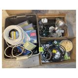 GROUP OF MISC CORDS, WORK LIGHTS, TIMERS, ETC