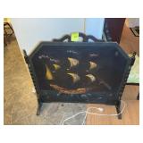 SHIP THEMED WOOD FRAMED LEATHER FIREPLACE DECORATI