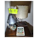 GROUP INCLUDING OIL LAMP 14 IN TALL AND TABLE LAMP