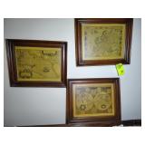 GROUP OF 3 FRAMED PRINTS ON BOARD, MAP THEMED, 17