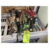 GROUP OF HAND TOOLS, PLIERS, PRYBAR, HAMMER, ETC