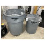 PAIR OF RUBBERMAID TRASH CANS, ONE ON DOLLY