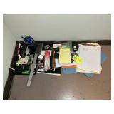 GROUP OF OFFICE SUPPLIES, NOTEPADS, RULER, STAPLER