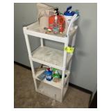 4 TIER PLASTIC SHELF WITH CLEANING SUPPLIES, 22 IN
