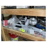 THREE TOTES OF MISC HARDWARE, CABINET HINGES, CAN