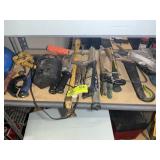SECOND SHELF OF MISC HAND TOOLS, PRY BAR, CLAMPS,