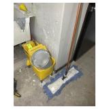GROUP INCLUDING RUBBERMAID YELLOW ROLLING MOP BUCK