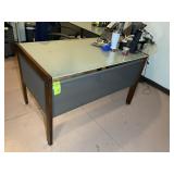 WOOD AND METAL FRAMED GLASS TOP L SHAPE DESK, 80 I